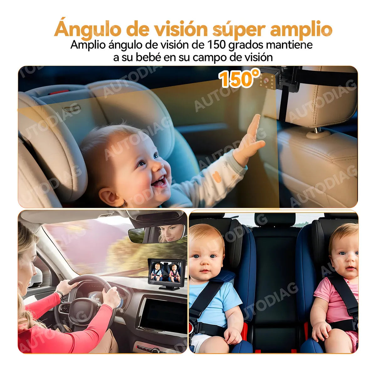 Cámara Coche Bebé Autodiag 1080P HD Visión Nocturna Gran Angular 150°