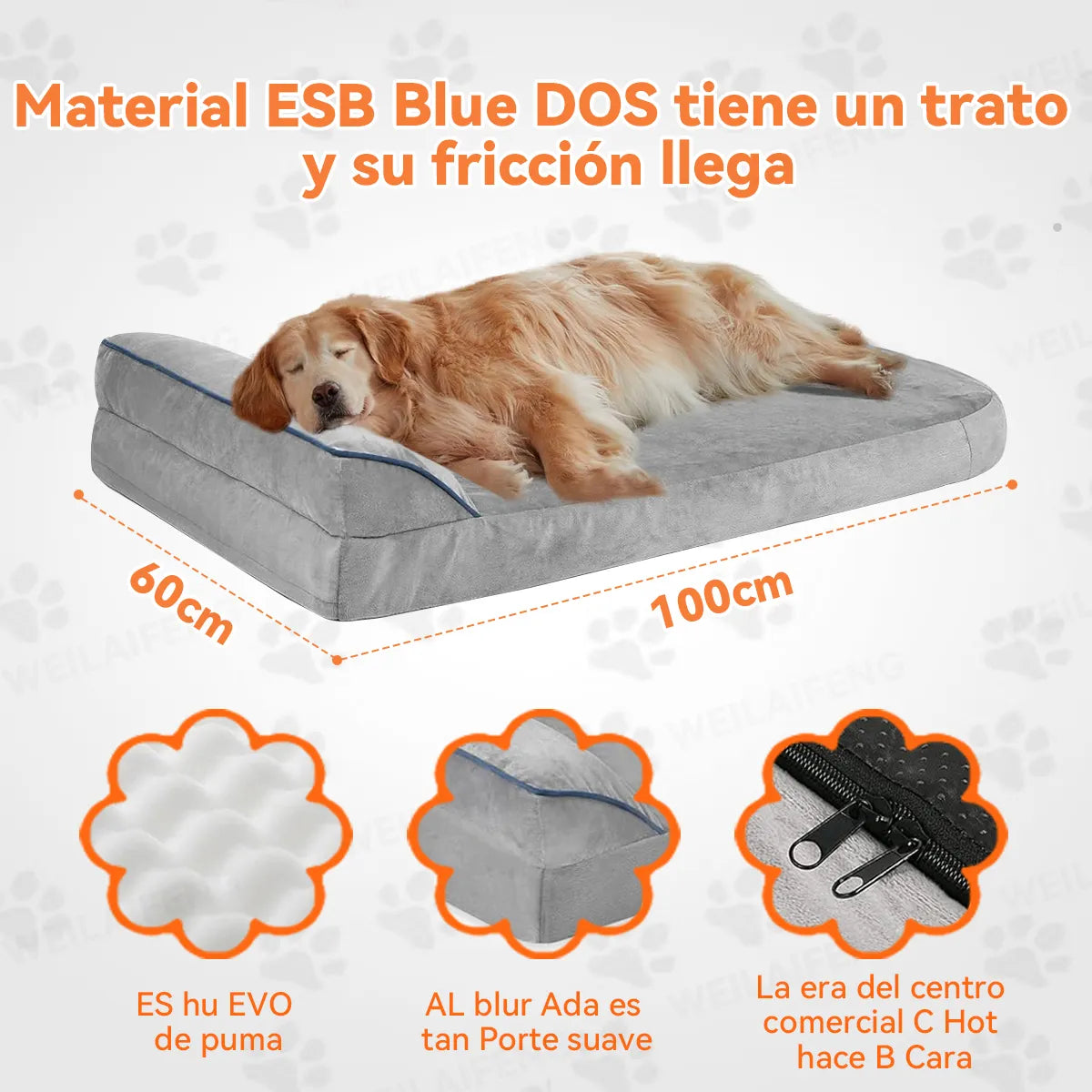 Cama Para Perros Grande Gris 100*60 Cm Espuma Viscoelástica