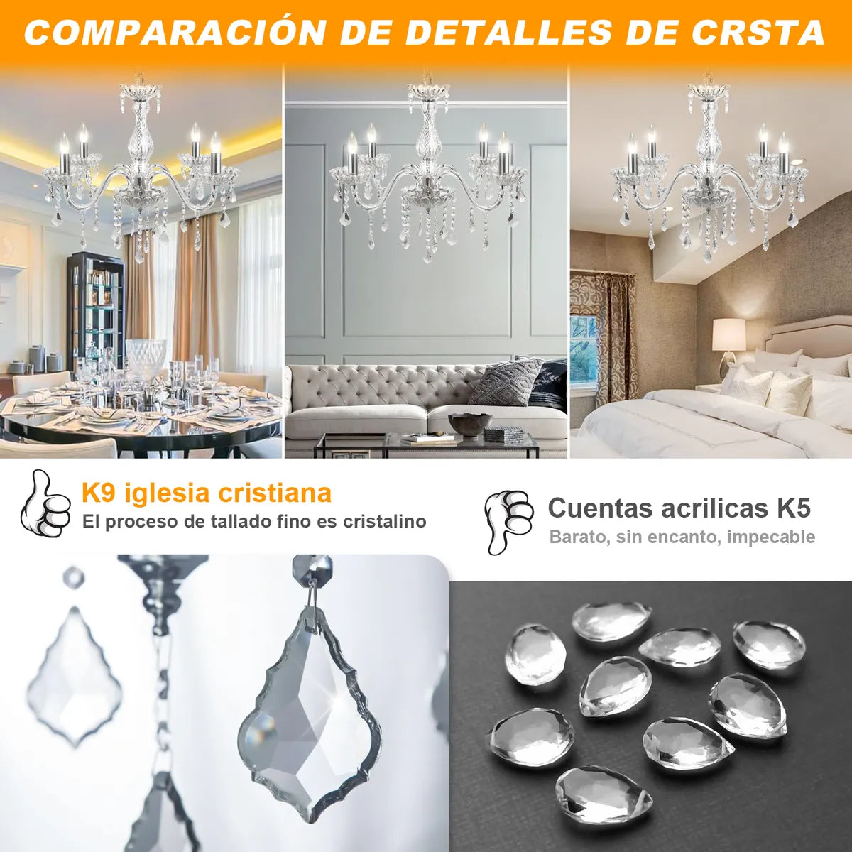 Dopwii®lámpara Colgante Cristal Lujoso Para Sala 4 Luz Dop