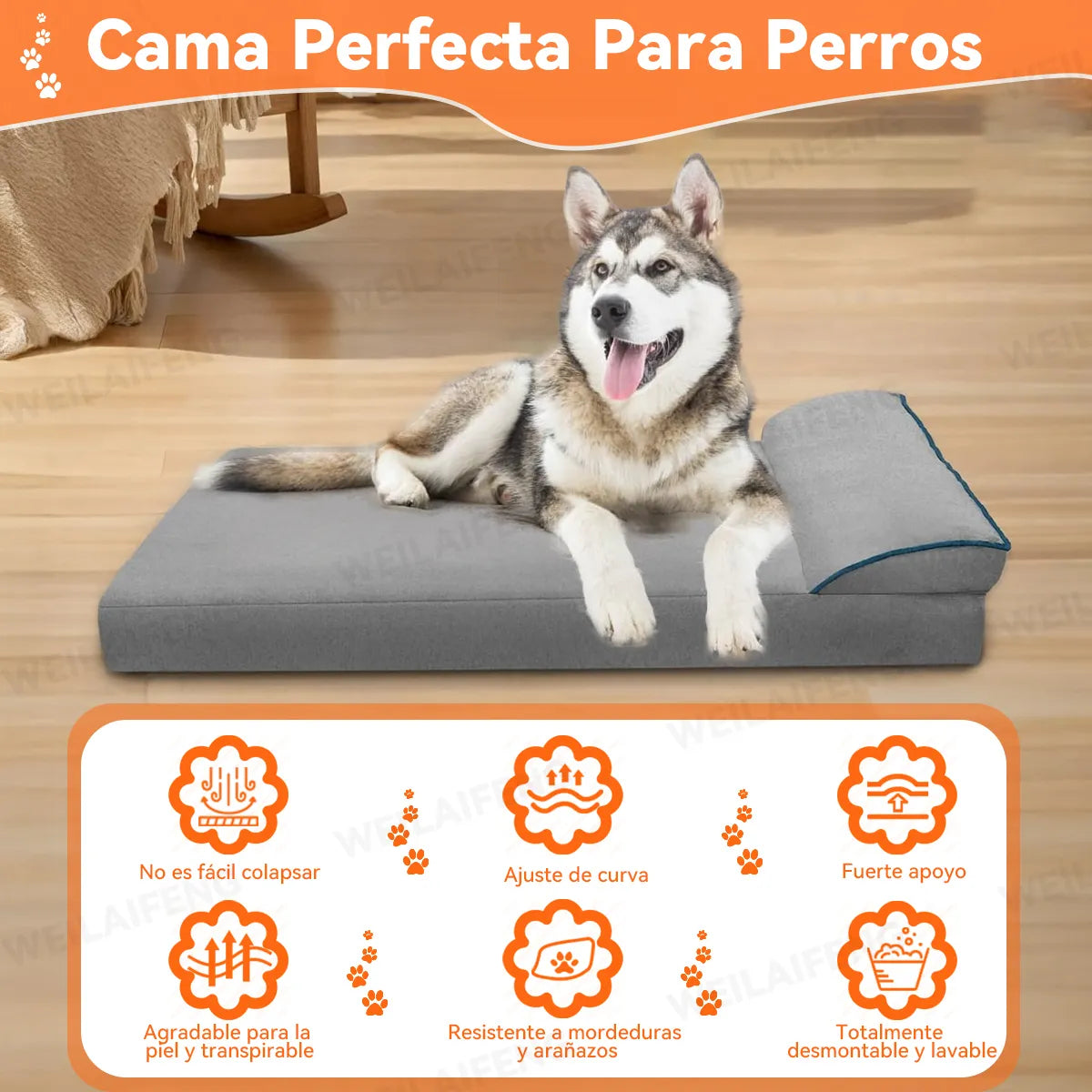 Cama Para Perros Grande Gris 100*60 Cm Espuma Viscoelástica