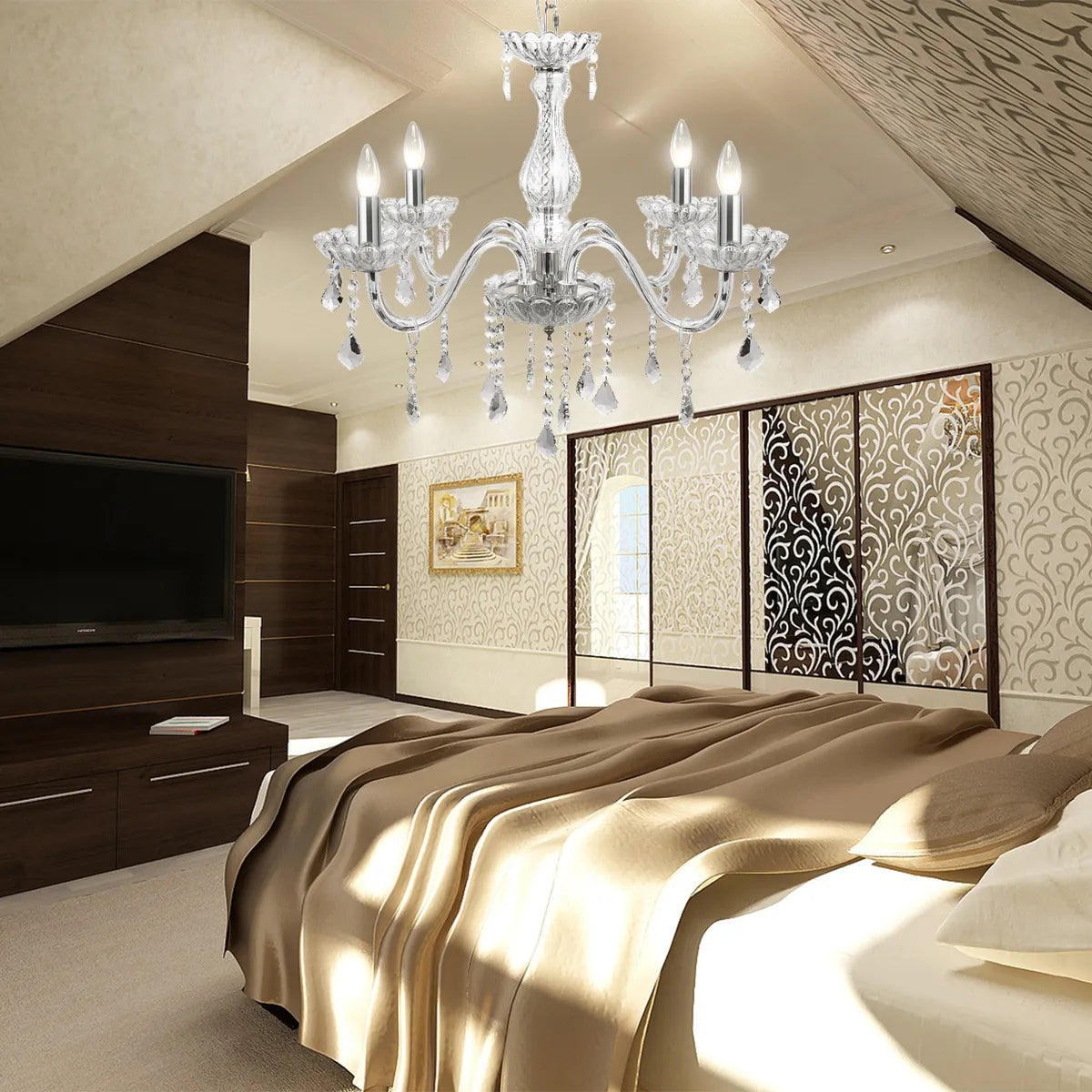 Dopwii®lámpara Colgante Cristal Lujoso Para Sala 4 Luz Dop