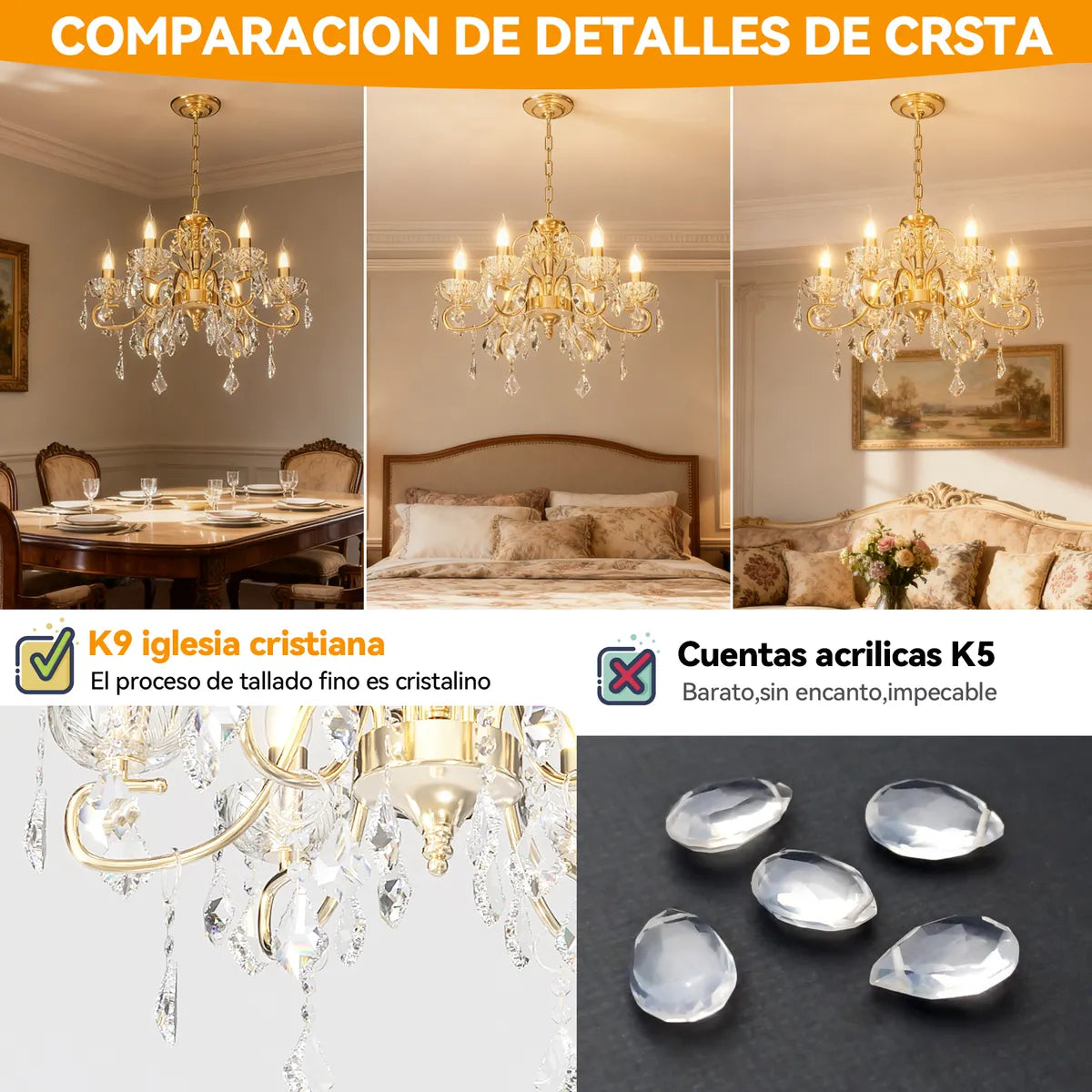 Dopwii® Lámpara Colgante Cristal Vintage Elegant 5 Luz Para