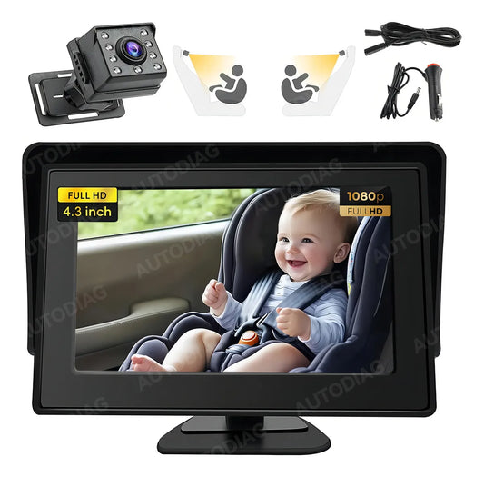 Cámara Coche Bebé Autodiag 1080P HD Visión Nocturna Gran Angular 150°