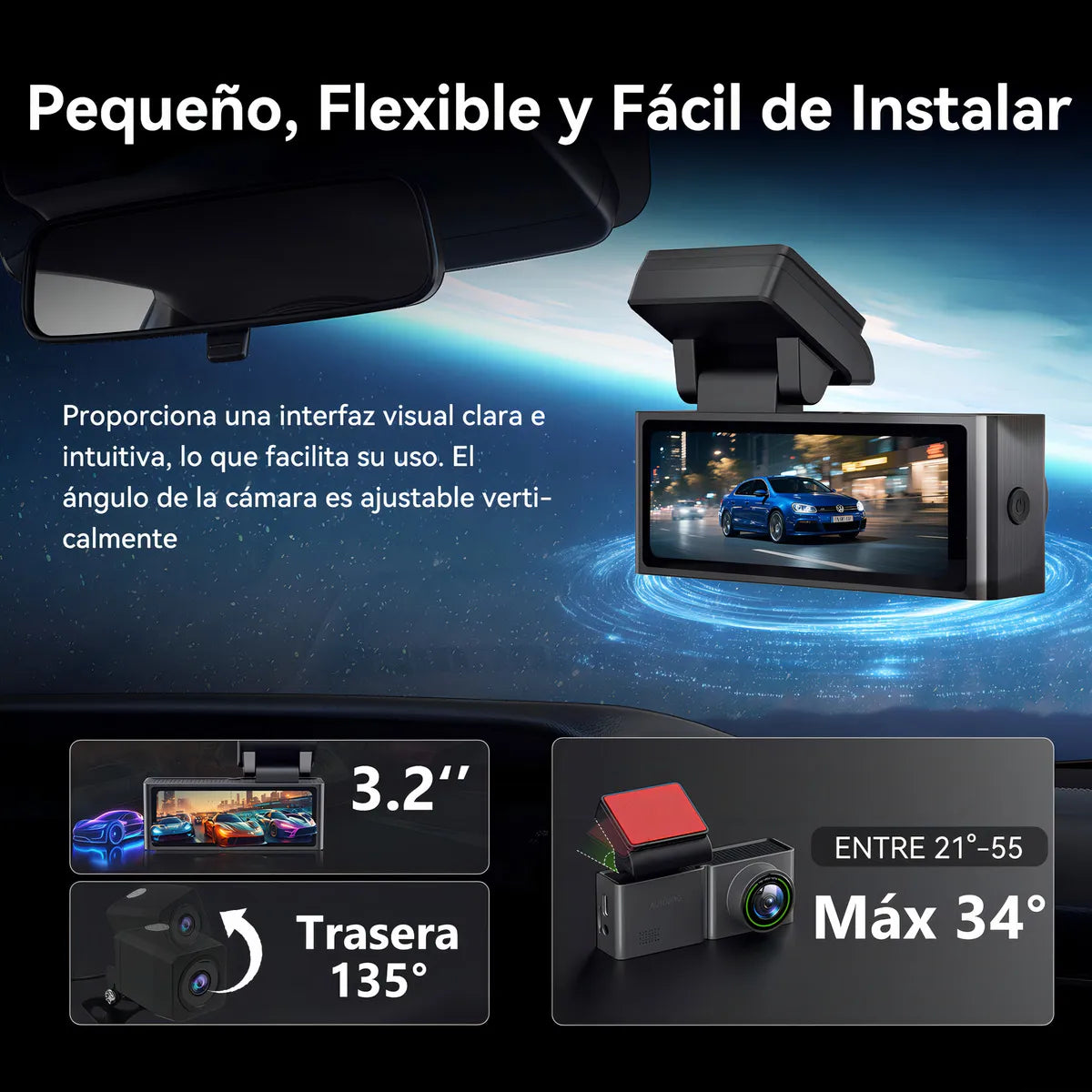 Autodiag® 4k Camara Para Auto Dash Cam Ultra Hd Con Visión Nocturna Wifi Gps, Lente Ultra Gran Angular, Vigilancia De Estacionamiento(equipado Con Línea De Alimentación Dedicada), Tarjeta 64g