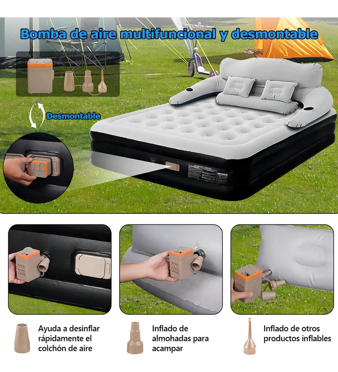 Rowide®colchon Inflable Queen Con Bomba Electrica Almohadas