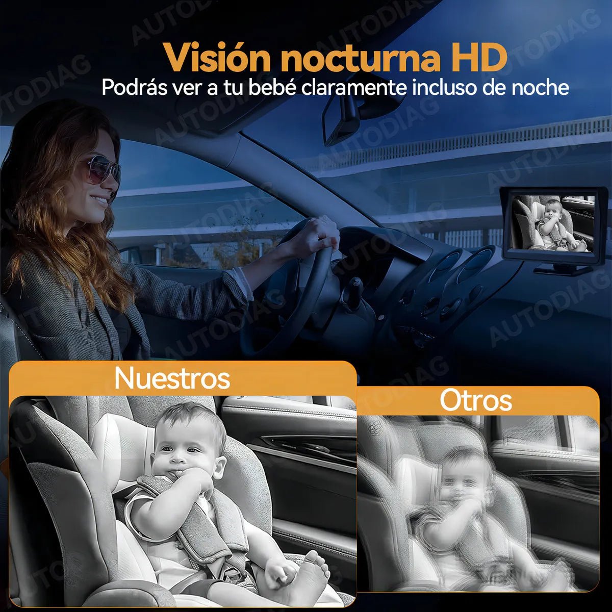 Cámara Coche Bebé Autodiag 1080P HD Visión Nocturna Gran Angular 150°