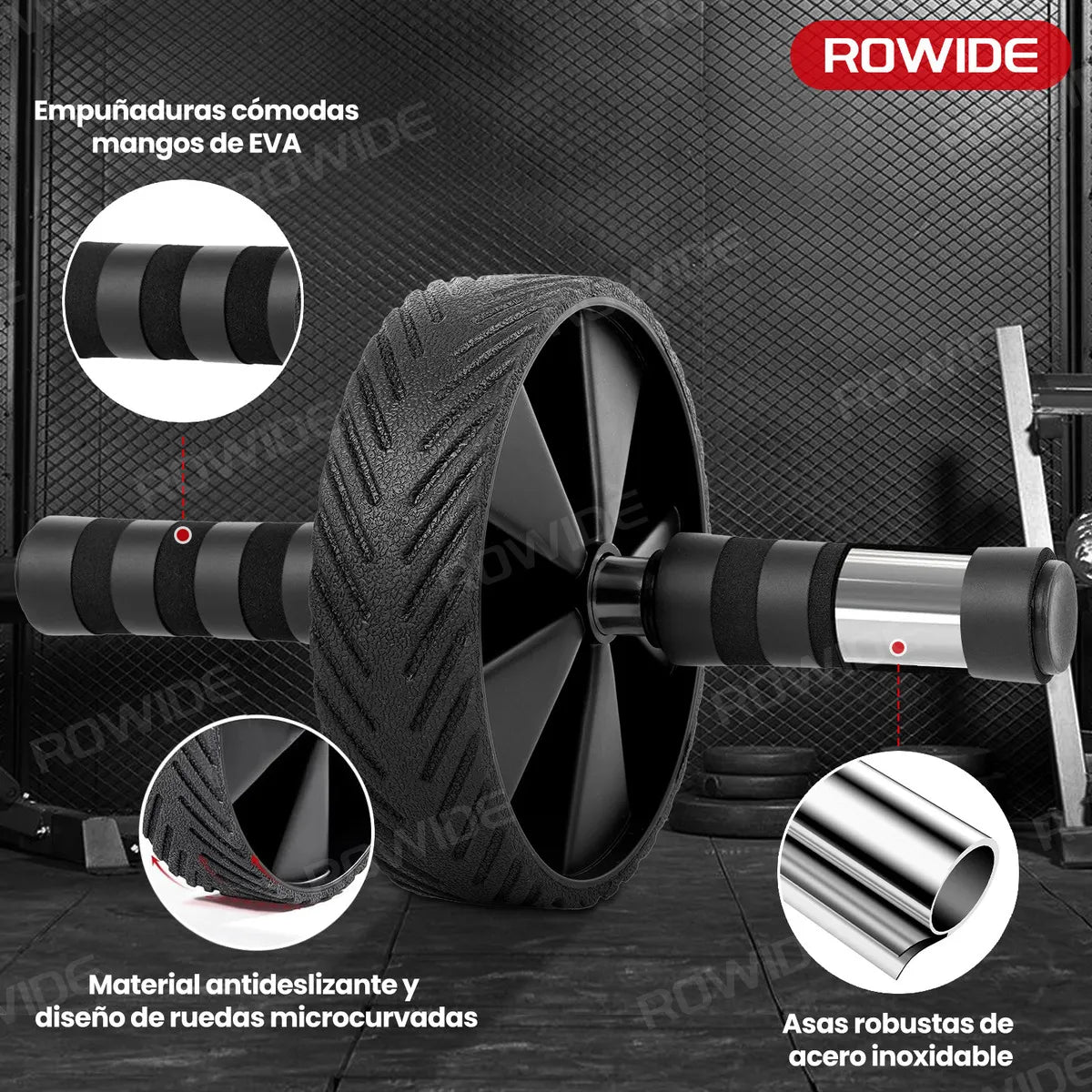 Rowide® Kit De Ejercicio Rueda Para Abdomen Gimnasio Push Up Yoga Deportes Fitness Con Cuerda Elástica y Cuerda para Saltar 12Pcs