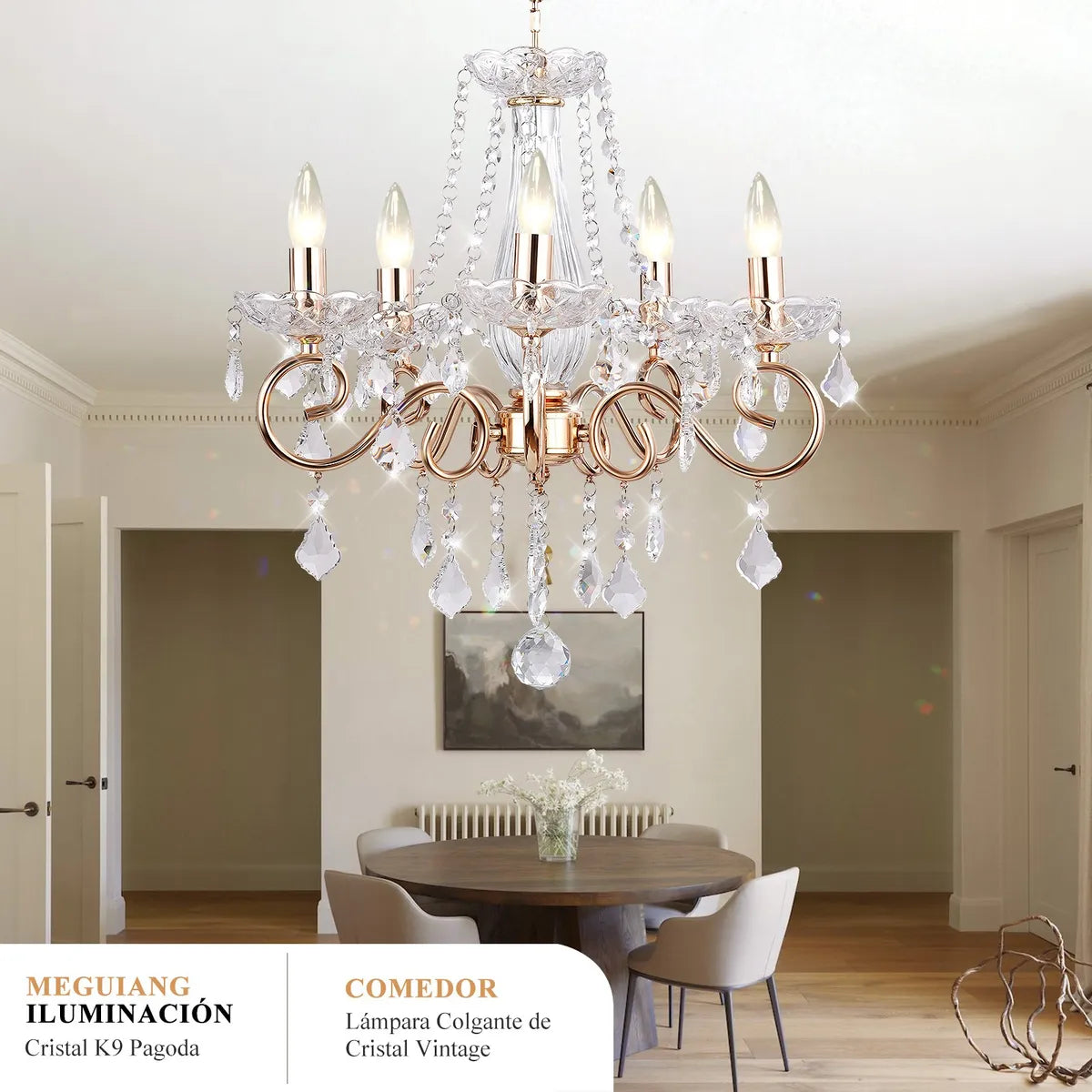Dopwii Lámpara Colgante De Cristal  Lujoso  Para Sala 5 Luz
