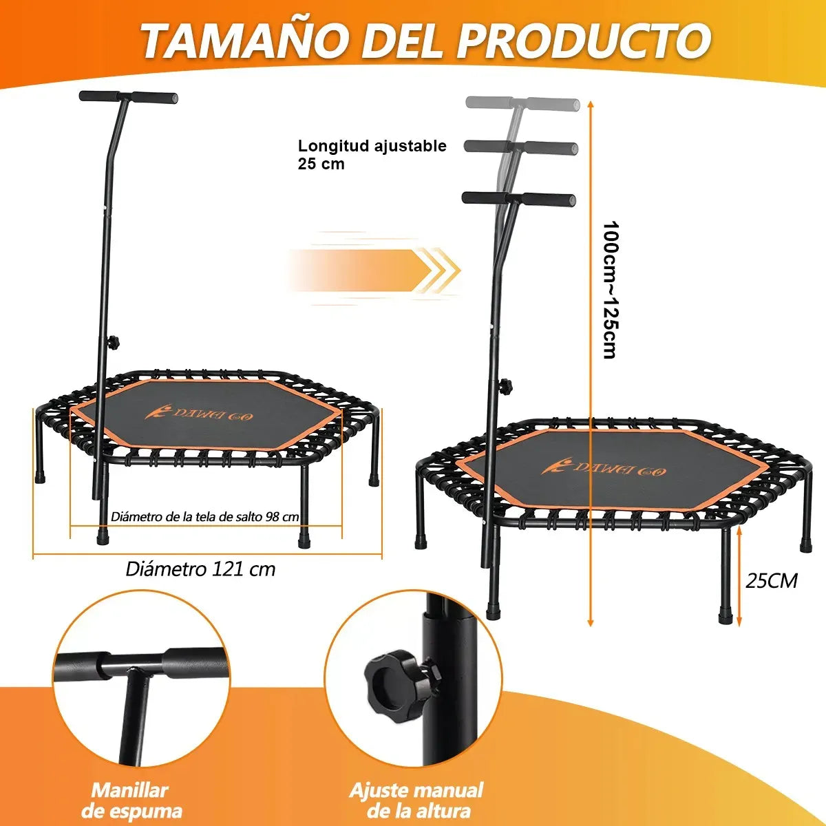 Rowide® Trampolin Ejercicio Brincolin T Mango Ajustable 48''