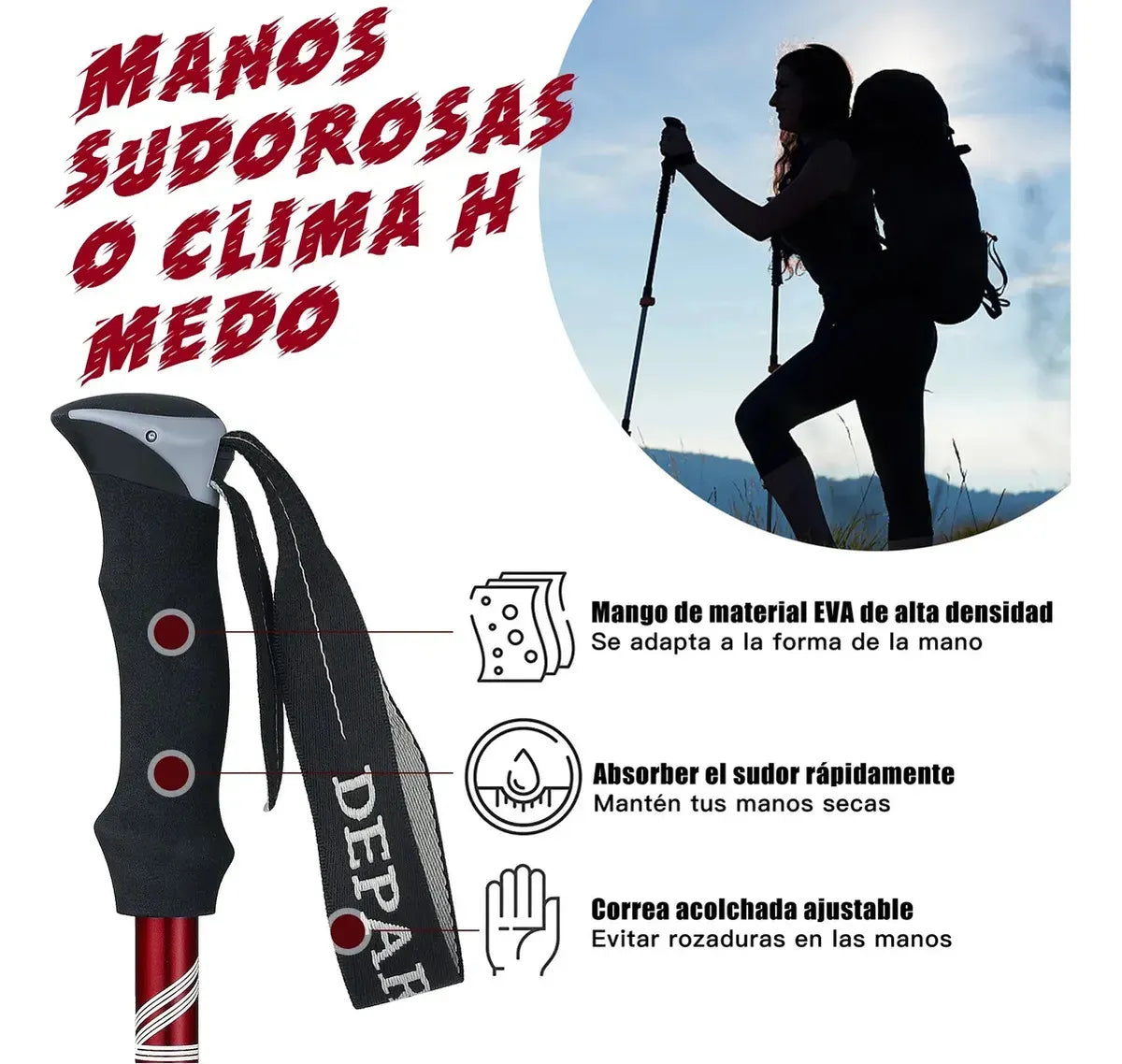 Rowide® 2 Baston Trekking Ligero Senderismo Caminar Escalar