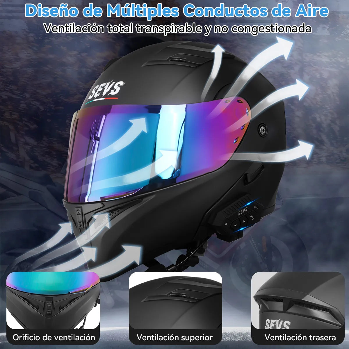 Casco De Moto Negro Casco Abatible Con Auriculares Bluetooth