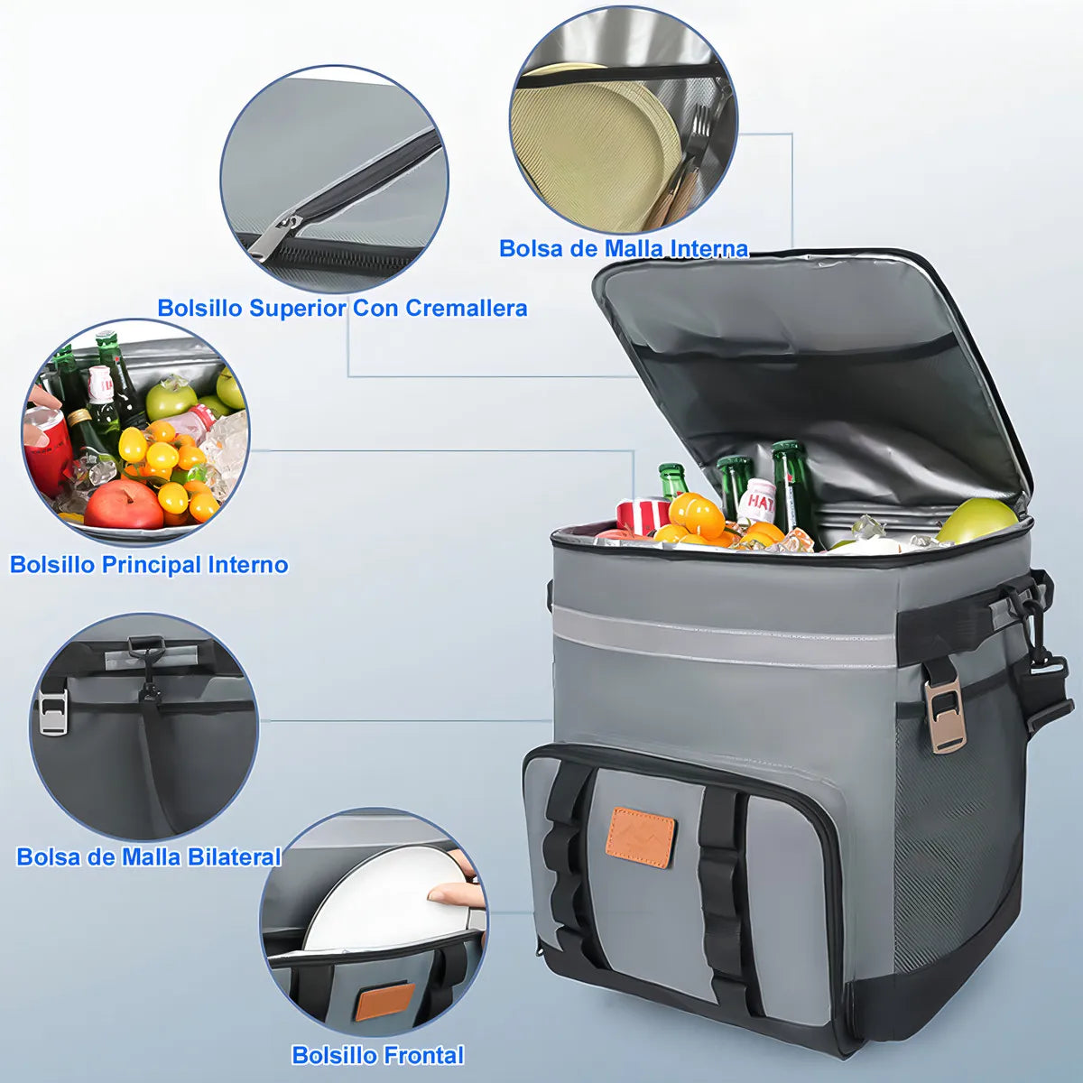 ROWIDE® Mochila 60Latas Playa Adecuado paraSenderismo Camping Bolsa Viajes por Carretera y Picnics Al Aire Libre Hielera Ruedas Térmica Bolsa E Impermeable De Portátil Hielera Con Ruedas35L
