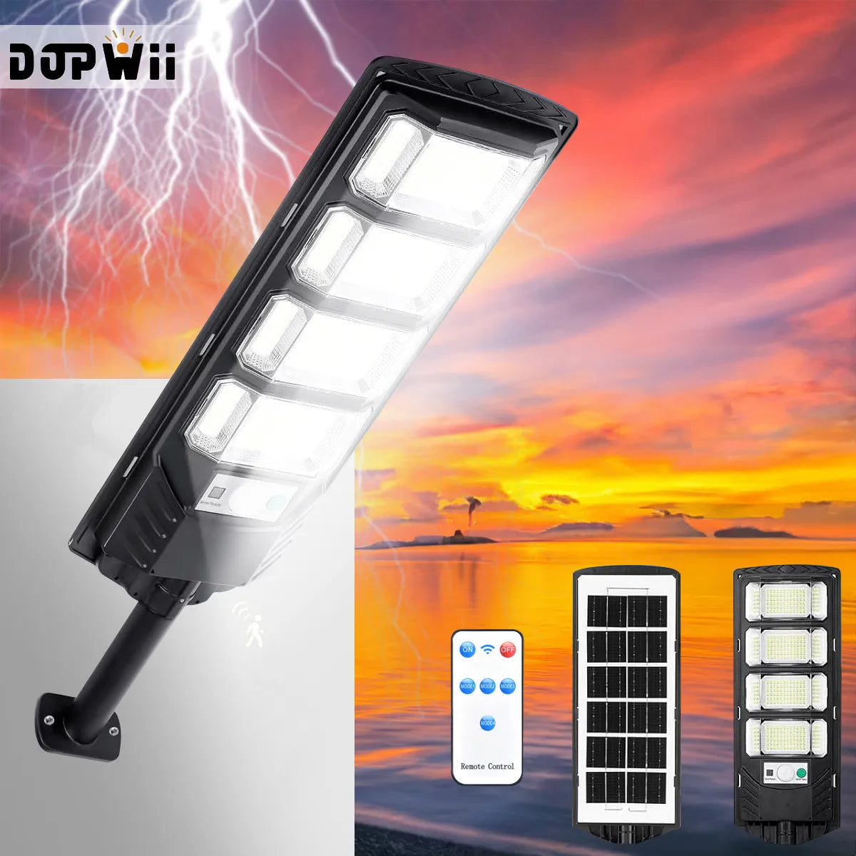 Dopwii Lámpara Solar Pared Exterior 483 LED 2000W Sensor Movimiento IP65