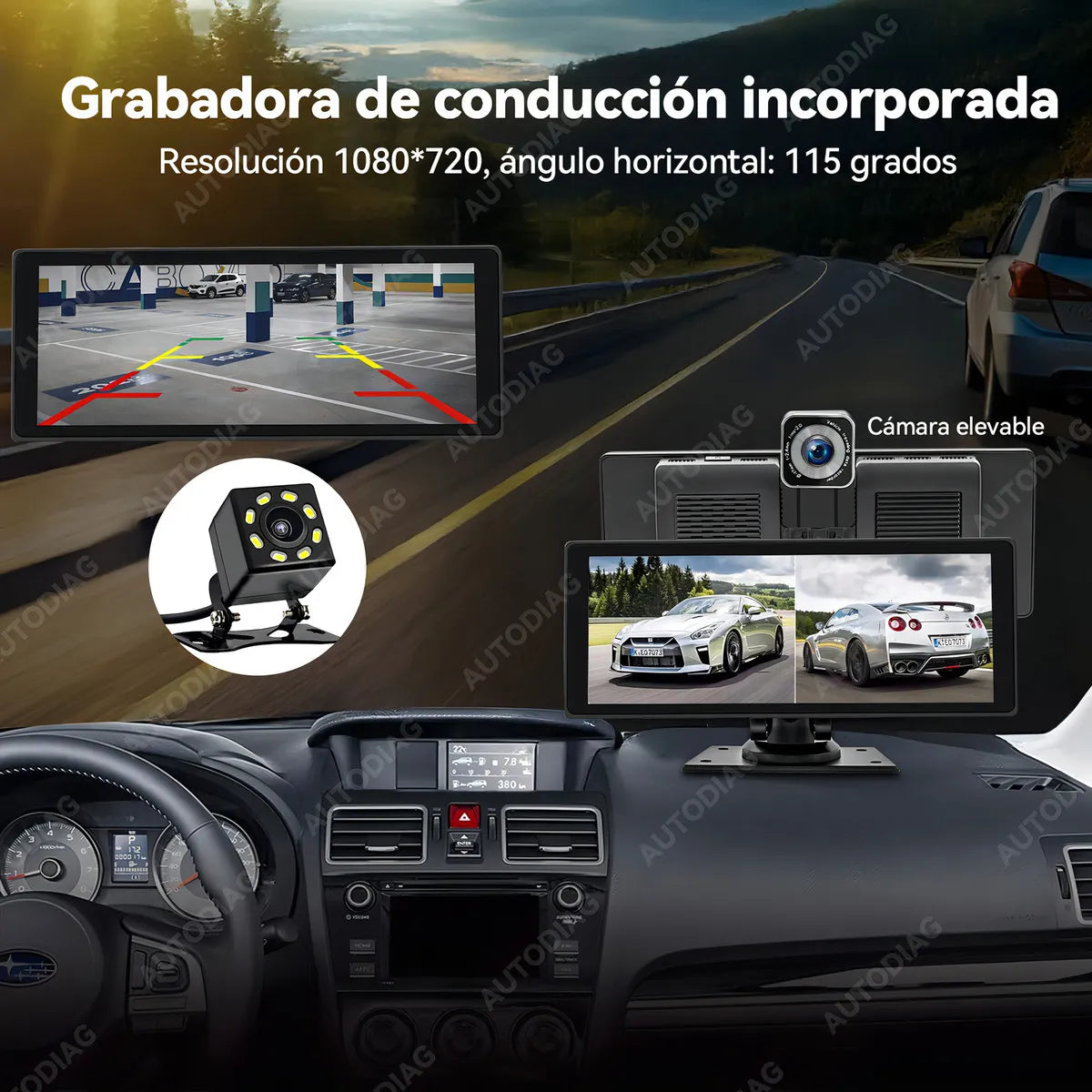 AUTODIAG® Estéreo Coche Portátil Dashcam Cameras, Mirror Link, Carplay
