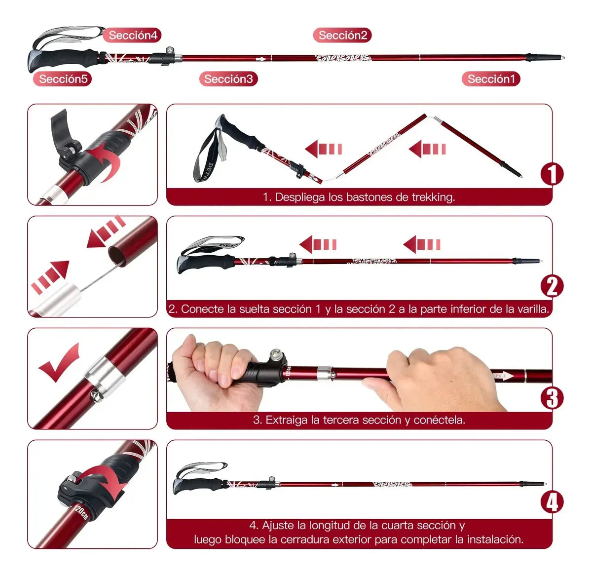 Rowide® 2 Baston Trekking Ligero Senderismo Caminar Escalar