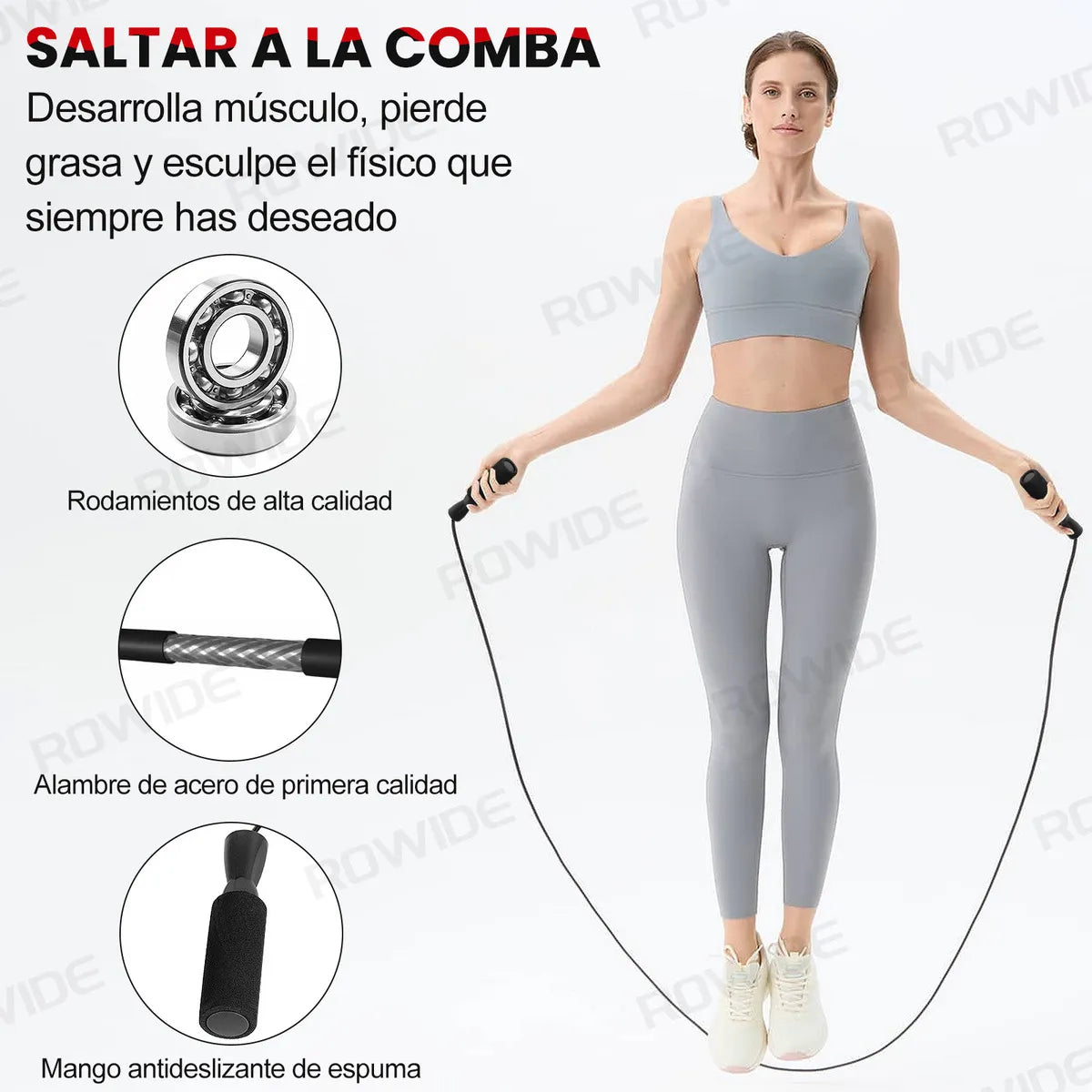 Rowide® Kit De Ejercicio Rueda Para Abdomen Gimnasio Push Up Yoga Deportes Fitness Con Cuerda Elástica y Cuerda para Saltar 12Pcs