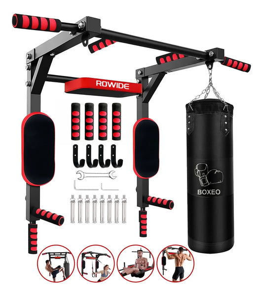 ROWIDE® Barra Multifuncional 8 En 1 Para Dominadas, Calistenia Y Ejercicios De Gym con Costal de Box，Barra 8en1 Dominadas Multifunciona Ejercicio Gym Calistenia