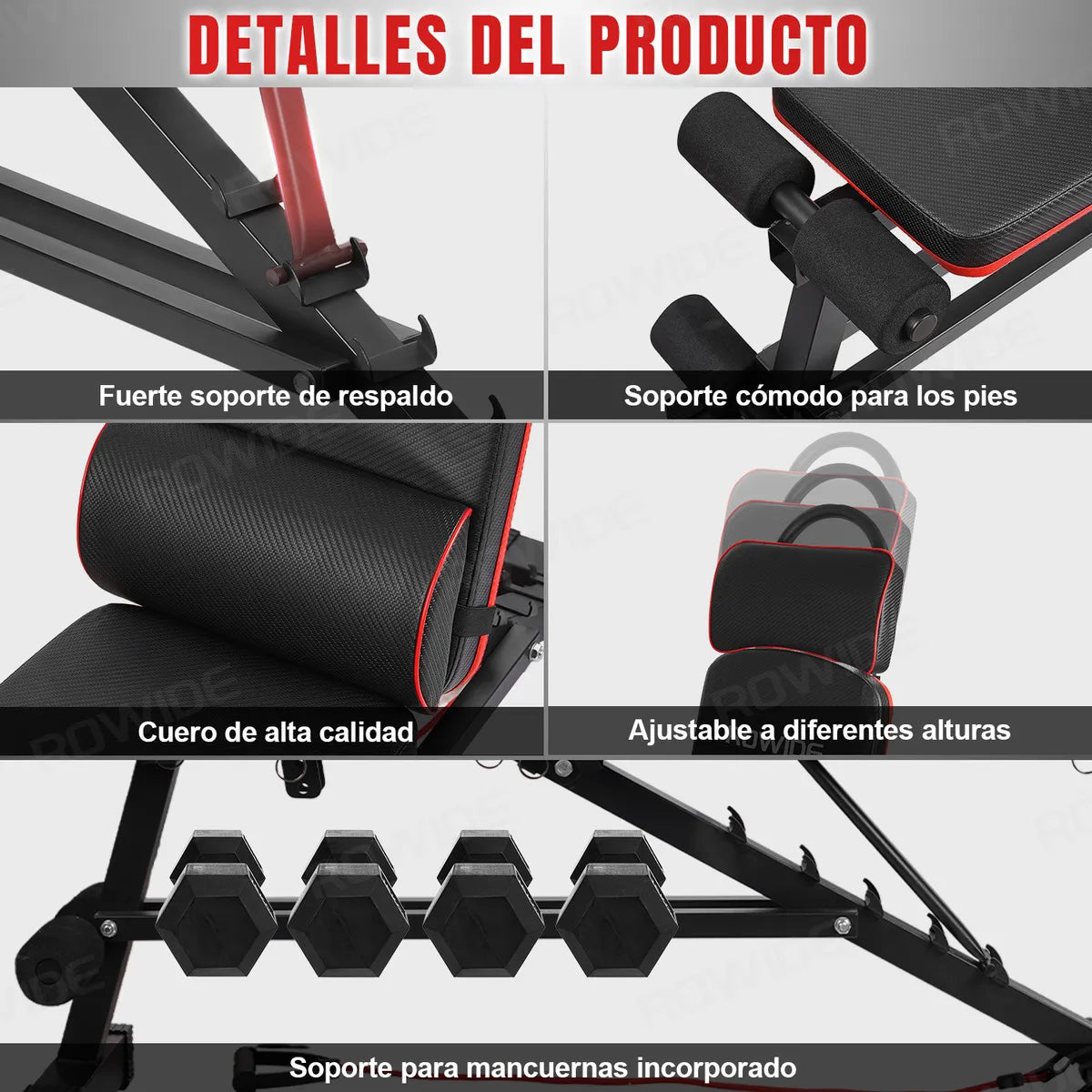 ROWIDE® Banco Pesas Multiposiciones Gym Ejercicio Ajustable Plegable,Banco para Ejercicio Gym Multiposiciones Carga 250 kg Casa Puede Ejercitar los Músculos del Pecho Hombros Brazos y piernas Gimnasio