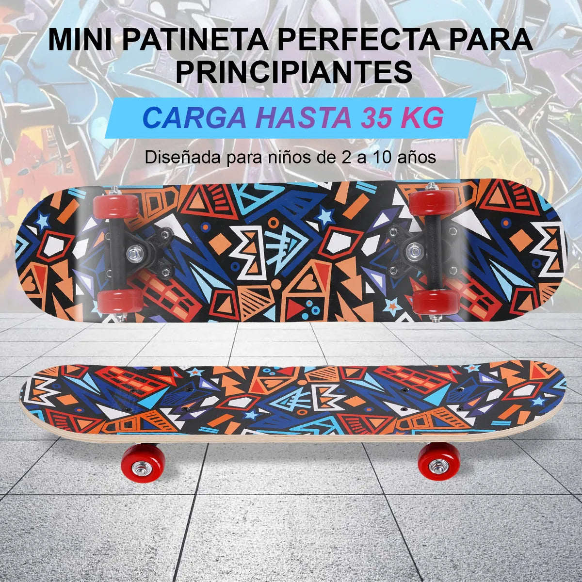 Patineta Skate Vistosa 60cm Estampada Para Niños Madera