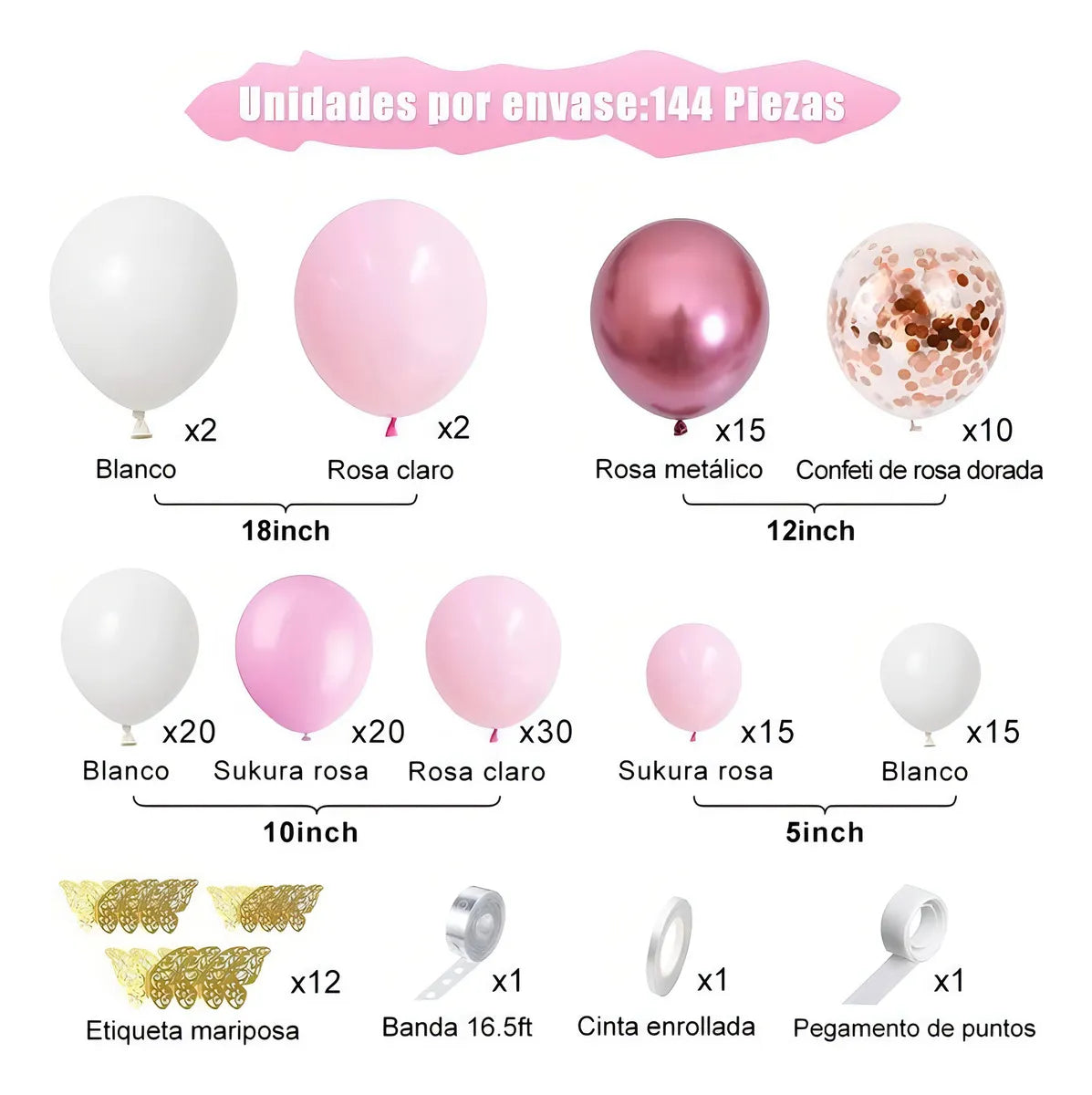 Globos de cumpleaños metálicos decoración kits de 144 globos de decoraciones de fiesta