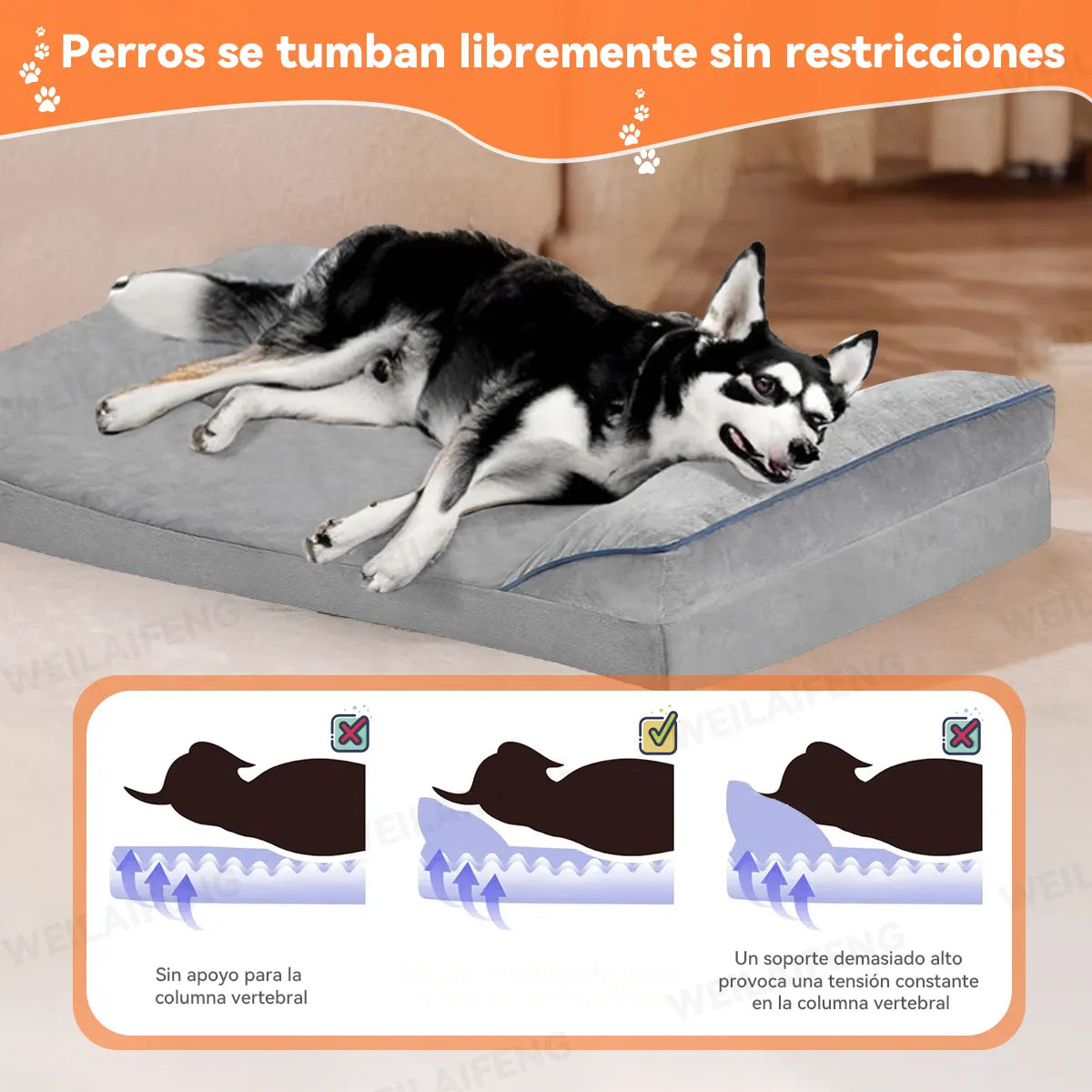 Cama Para Perros Grande Gris 100*60 Cm Espuma Viscoelástica