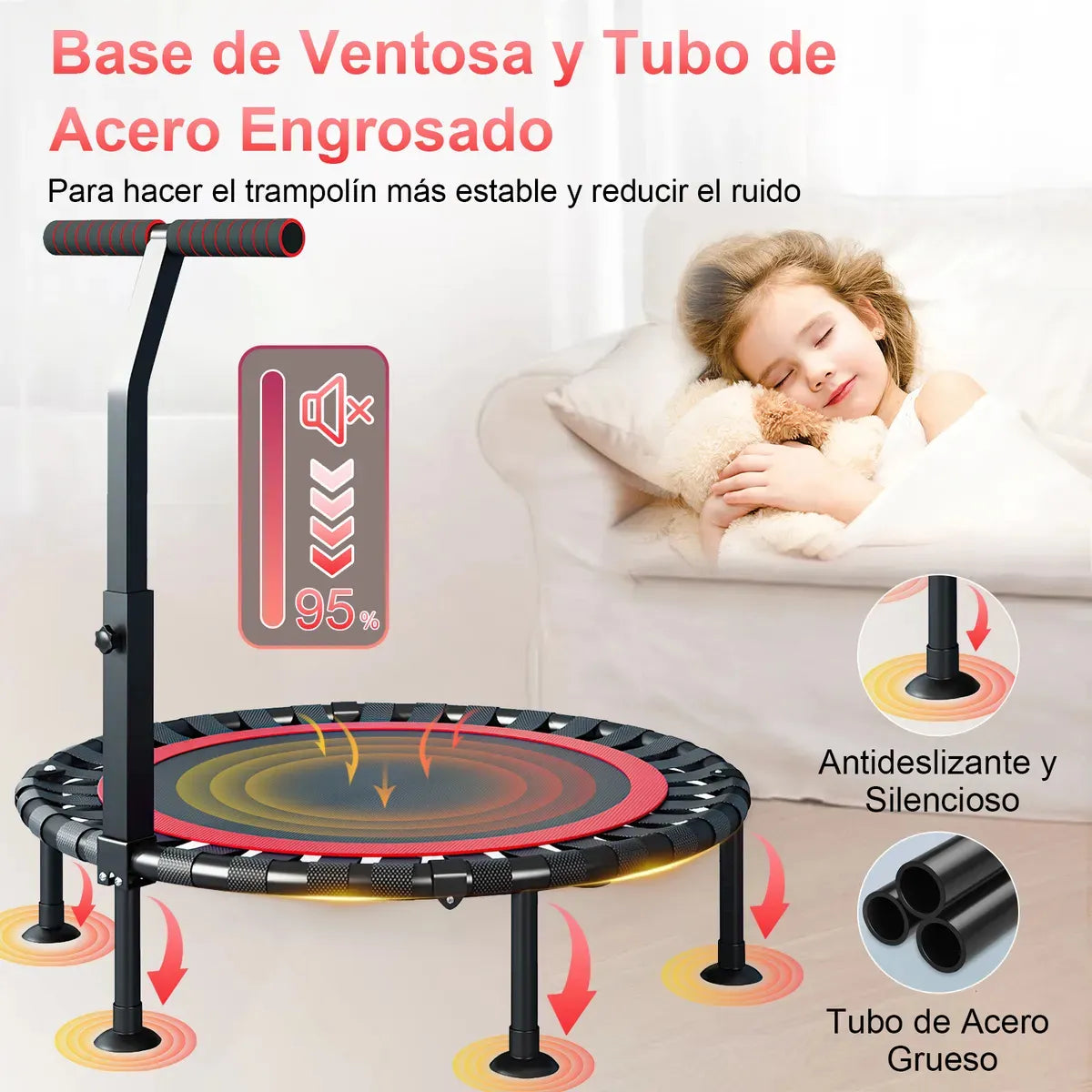 Rowide®trampolín Fitness Brincolín Ejercicio Mango Ajustable