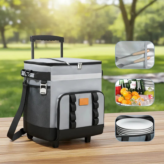 ROWIDE® Mochila 60Latas Playa Adecuado paraSenderismo Camping Bolsa Viajes por Carretera y Picnics Al Aire Libre Hielera Ruedas Térmica Bolsa E Impermeable De Portátil Hielera Con Ruedas35L