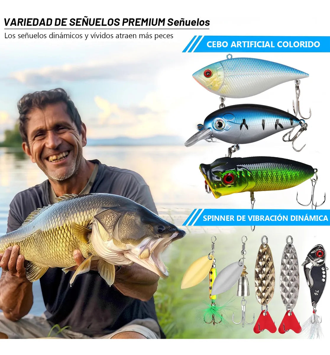 Rowide® 322 Pcs Kit De Cebos De Señuelos De Pesca Lure Profesional，Pesca Profesional,kit De Curricanes Pesca 322 Pcs，322 Piezas Señuelos De Pesca Kit De Pesca Completo Con Caja