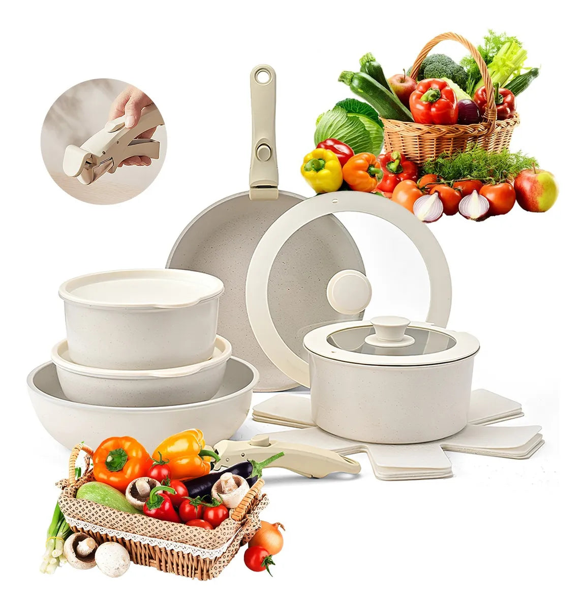 Bateria De Cocina Juego De Sarten Con Mango Desmontable 15pc