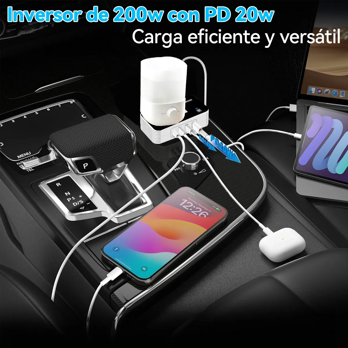 Inversor De Corriente Para Auto De 200w, 12v-110v, Pd 20w