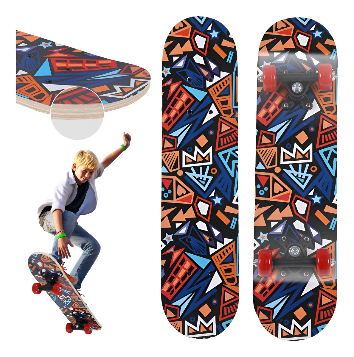 Patineta Skate Vistosa 60cm Estampada Para Niños Madera